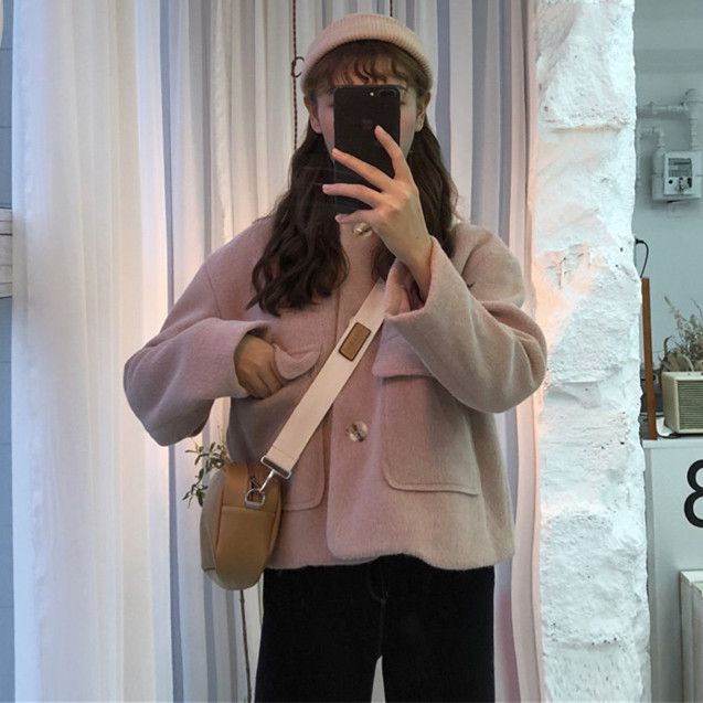 毛呢外套女秋冬新款韓版2018流行大衣百搭翻領長袖學生呢子上衣潮