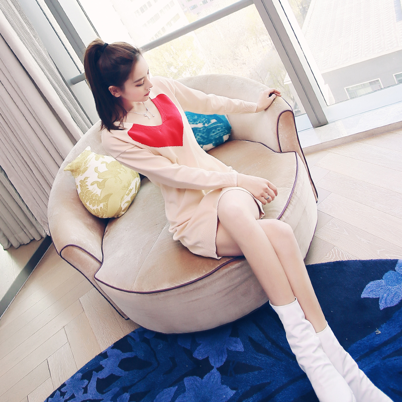 針織連衣裙子女秋冬季2018新款收腰顯瘦V領長袖名媛氣質打底毛衣