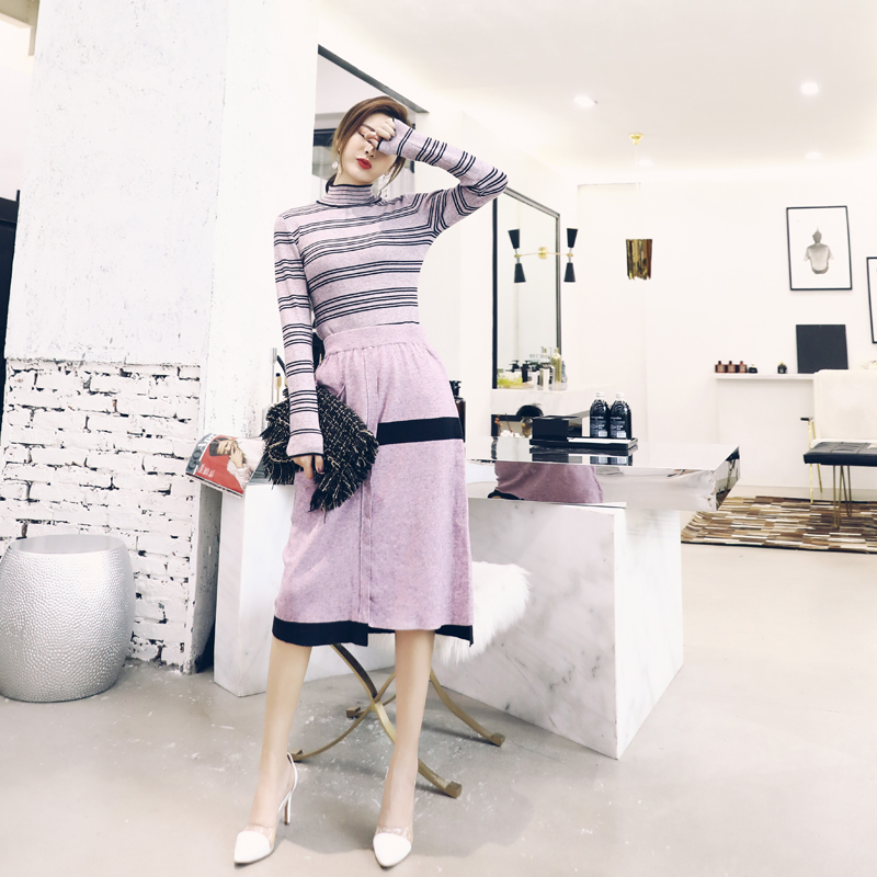 針織套裝裙子毛衣春秋裝女2018新款時尚針織衫上衣半身裙兩件套潮