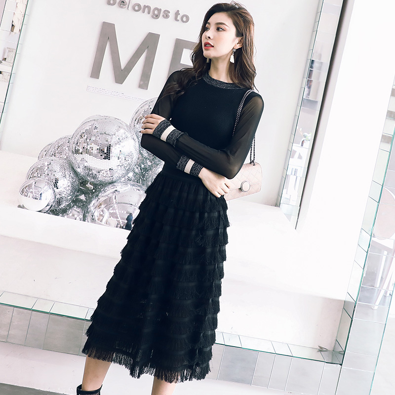 2018秋冬季新款女毛衣針織衫裙子蛋糕半身連衣裙網紅兩件時尚套裝