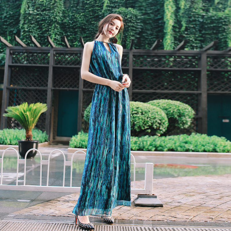 s秀名媛2018新款網紅雪紡顯高腰休閑連體褲垂感闊腿褲女夏長褲