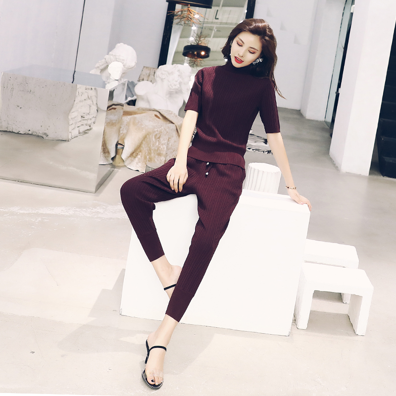 針織套裝女夏2018新款韓版短袖七分褲顯瘦網紅復古俏皮時尚兩件套