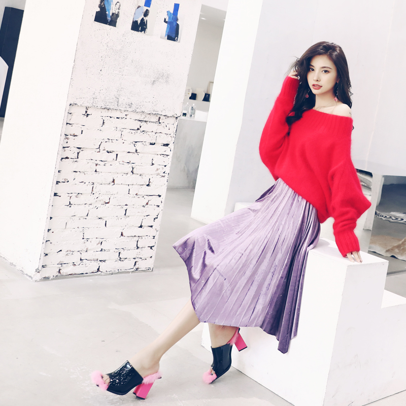 女神范2018秋冬季新款韓版網紅港味一字肩毛衣絲絨裙子兩件套裝潮
