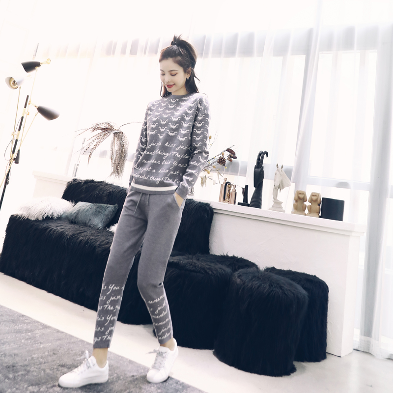 毛衣秋裝女2018新款套裝時尚網紅兩件套針織衫褲子女神氣質洋氣潮