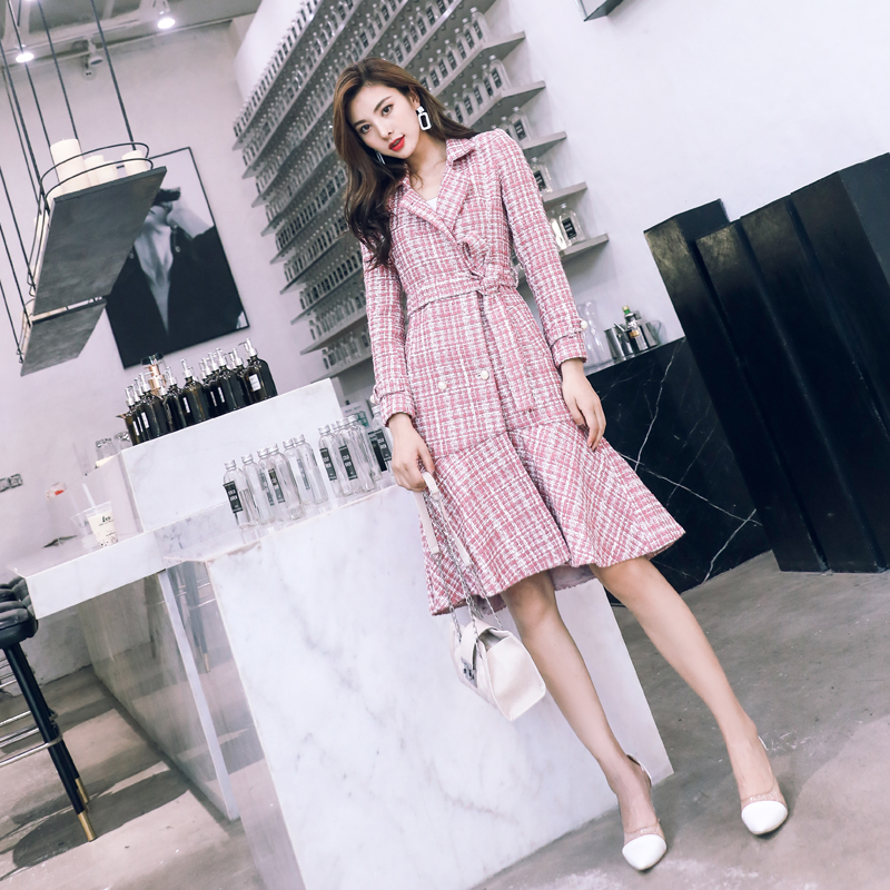 名媛氣質毛呢外套女大衣中長款新款2018韓版呢子收腰顯瘦連衣裙潮