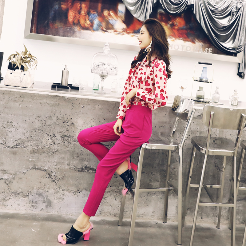 御姐范女裝套裝洋氣時尚高腰襯衫九分褲帥氣網紅兩件套裝女神秋季