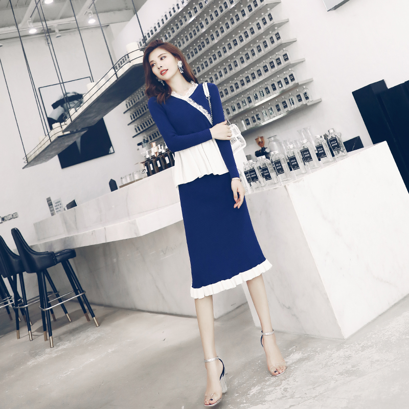 S秀歐洲站洋氣針織套裝裙兩件套女秋季2018新款時尚顯瘦裙子潮