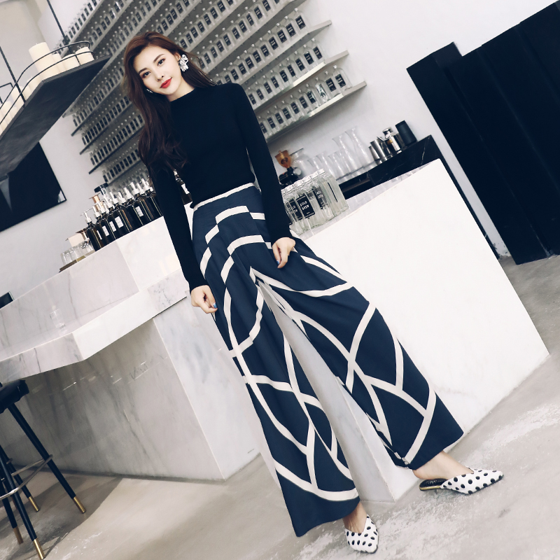 闊腿褲兩件套2018初秋新款時尚顯瘦針織衫上衣小心機港味套裝網紅