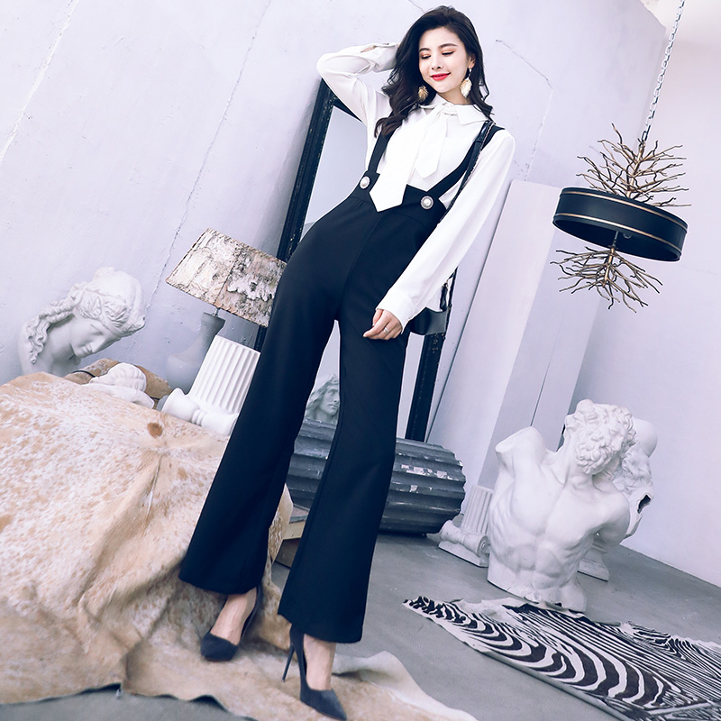 2018新款秋冬裝兩件套網紅女裝韓版顯瘦高腰背帶褲時髦套裝潮