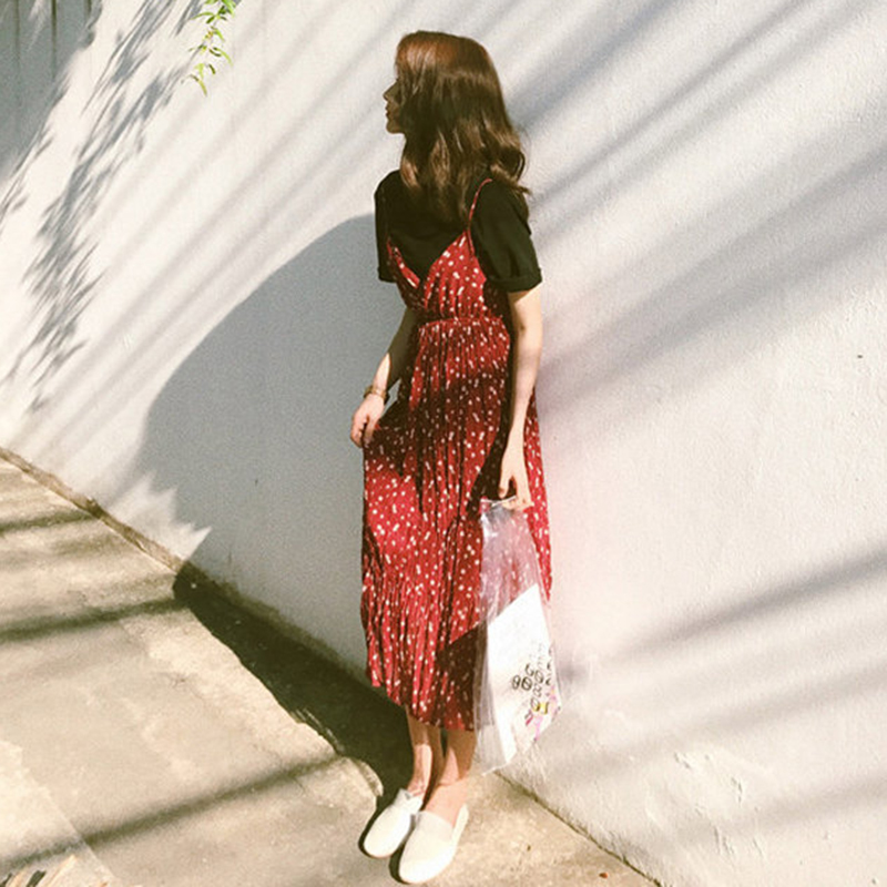 早秋裝女2018新款連衣裙sukol裙 小清新ins超火的裙子兩件套裝夏