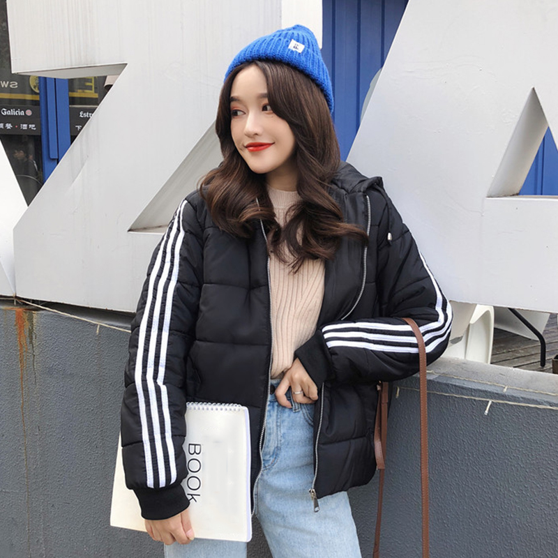 時尚條紋學生面包服外套秋冬女裝2018新款寬松長袖休閑棉衣棉襖潮