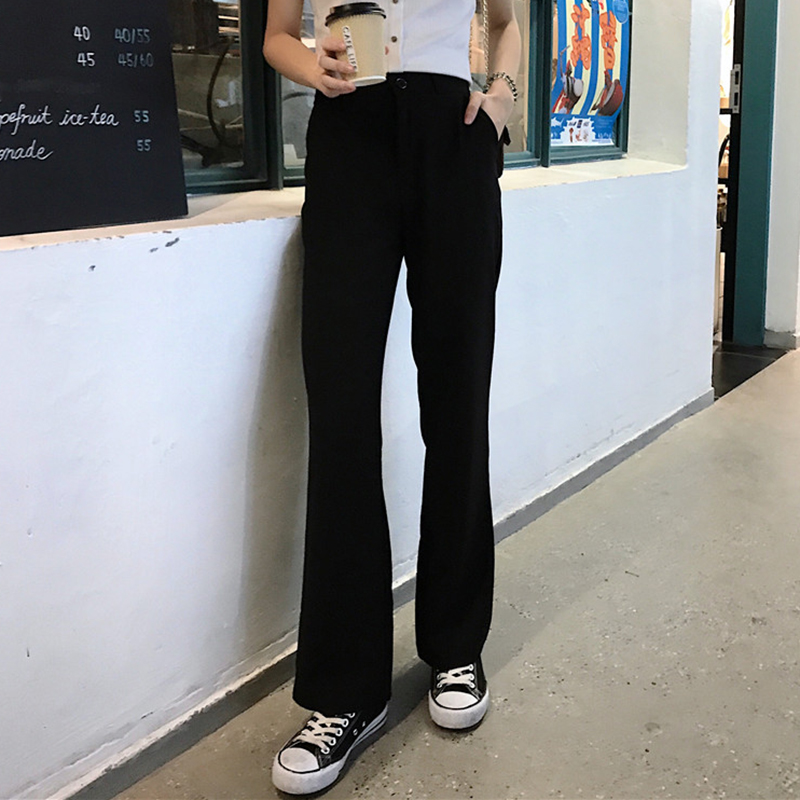 休閑褲女秋裝2018新款韓版寬松高腰顯瘦西裝褲學生黑色直筒長褲子