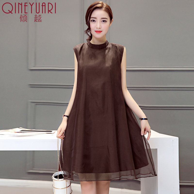 2017夏季新款氣質女裝OL時尚顯瘦無袖雪紡連衣裙女中長款A字裙子