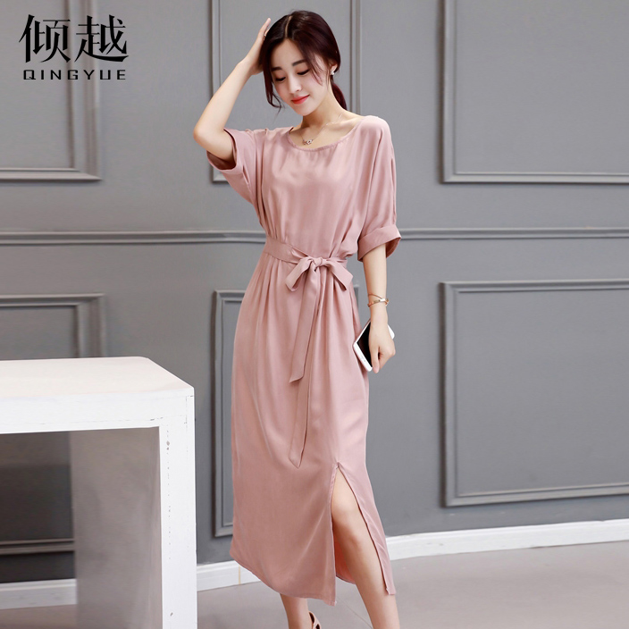 傾越連衣裙女夏季中長款短袖韓版顯瘦淑女2017春夏裝新款名媛裙子