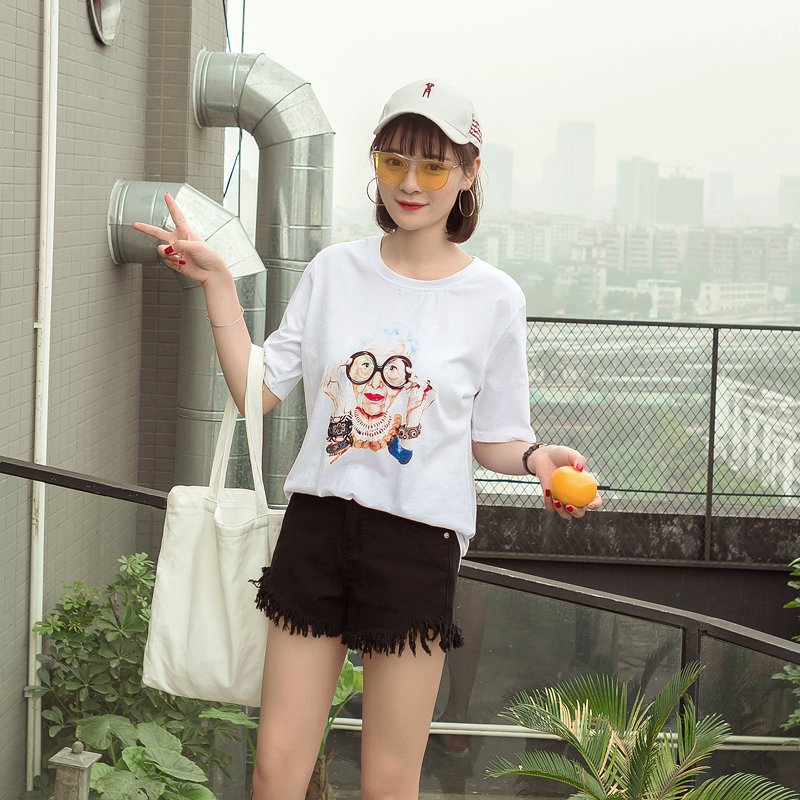 春夏裝韓版圓領打底衫自制印花女T恤學生寬松顯瘦套頭上衣