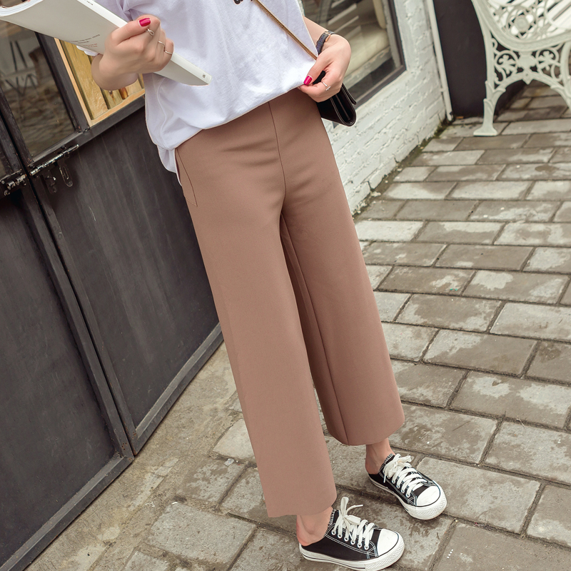 春裝新款女裝韓版百搭寬松純色高腰闊腿褲九分褲休閑直筒褲潮
