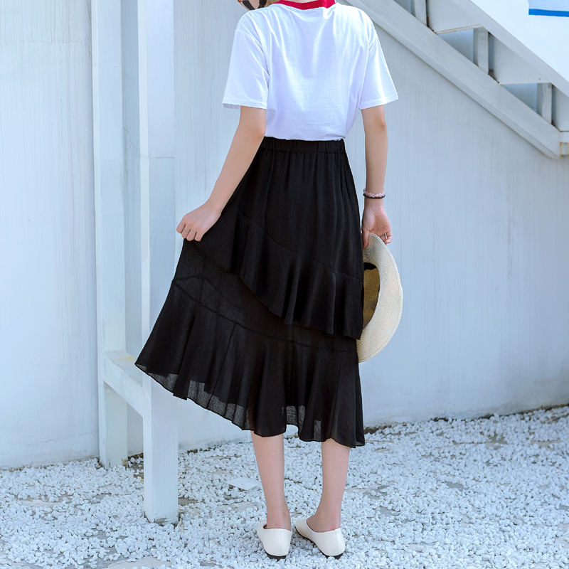 Caqa/珂奇春夏新款韓國中長款半身蛋糕裙雪紡蓬蓬裙長裙高腰