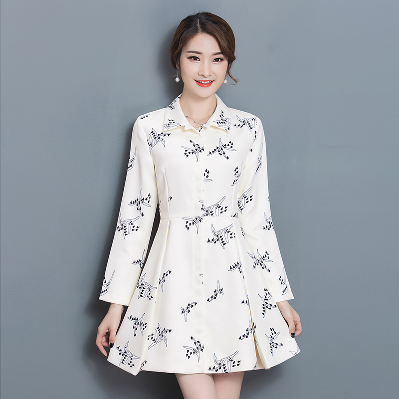 春季新款韓版碎花氣質修身顯瘦長袖印花時尚連衣裙外套A字裙