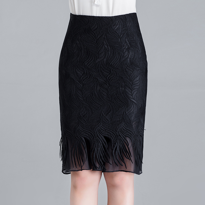 蕾絲半身裙包臀裙短裙夏季修身大碼黑色中裙高腰包裙繡花一步裙